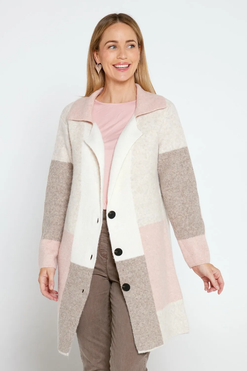 Elara Knit Jacket - Pink/Cream