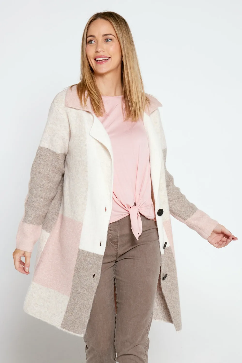 Elara Knit Jacket - Pink/Cream