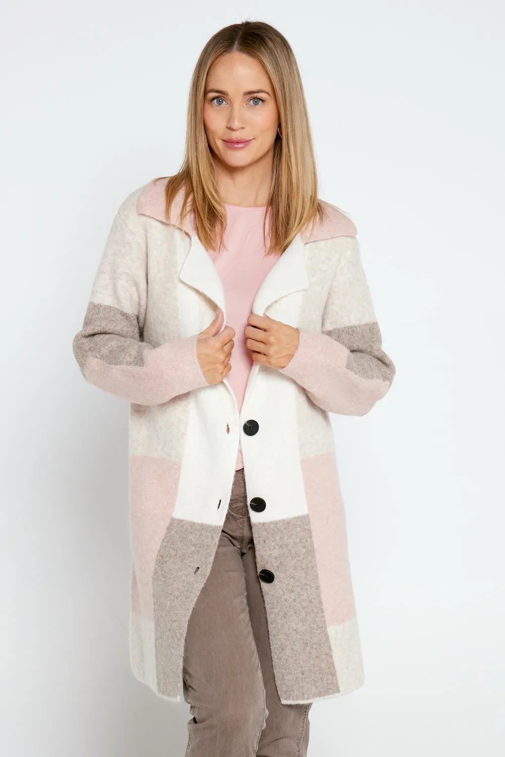 Elara Knit Jacket - Pink/Cream