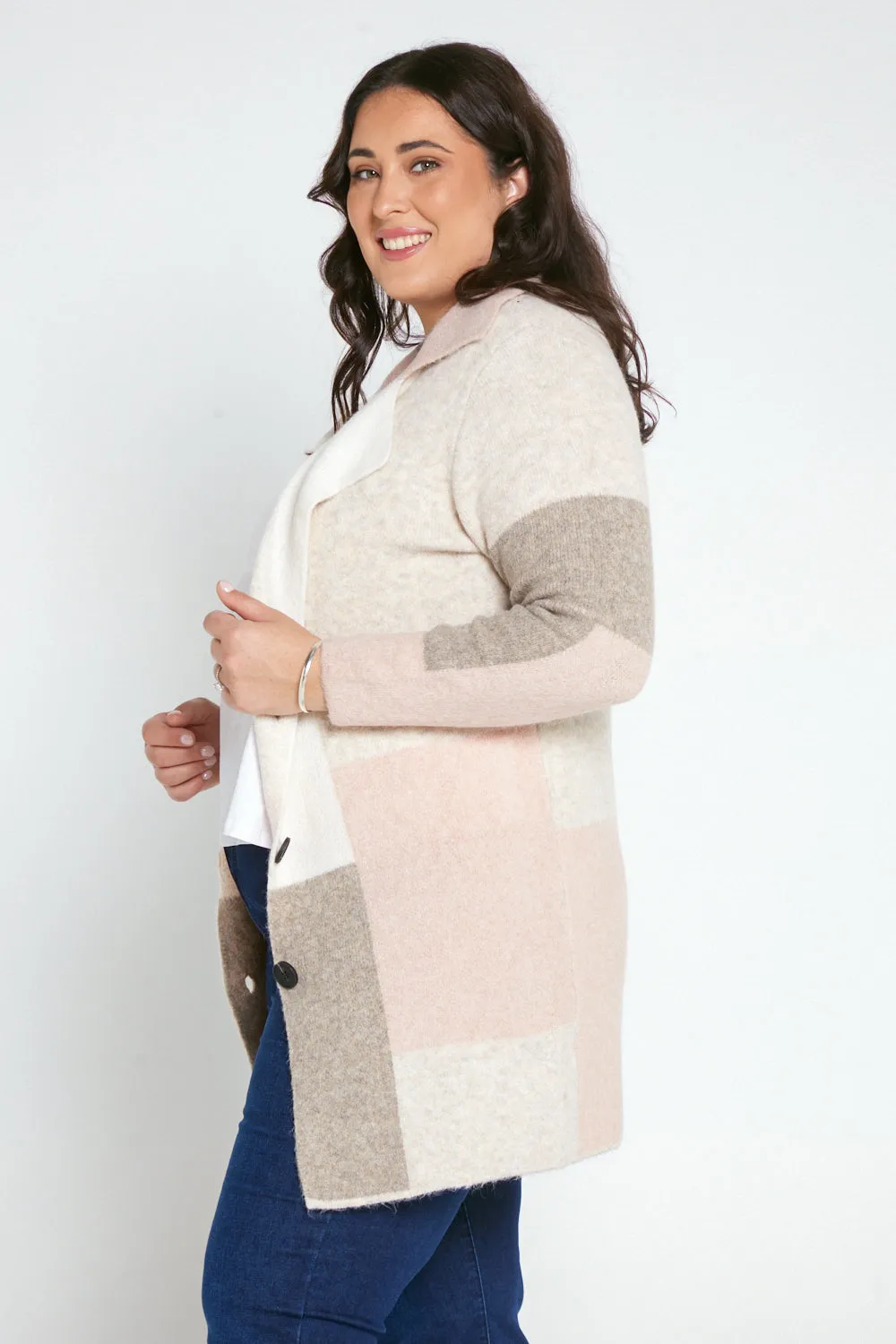 Elara Knit Jacket - Pink/Cream