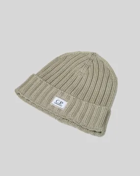 Extrafine Merino Wool Logo Beanie Silver Sage