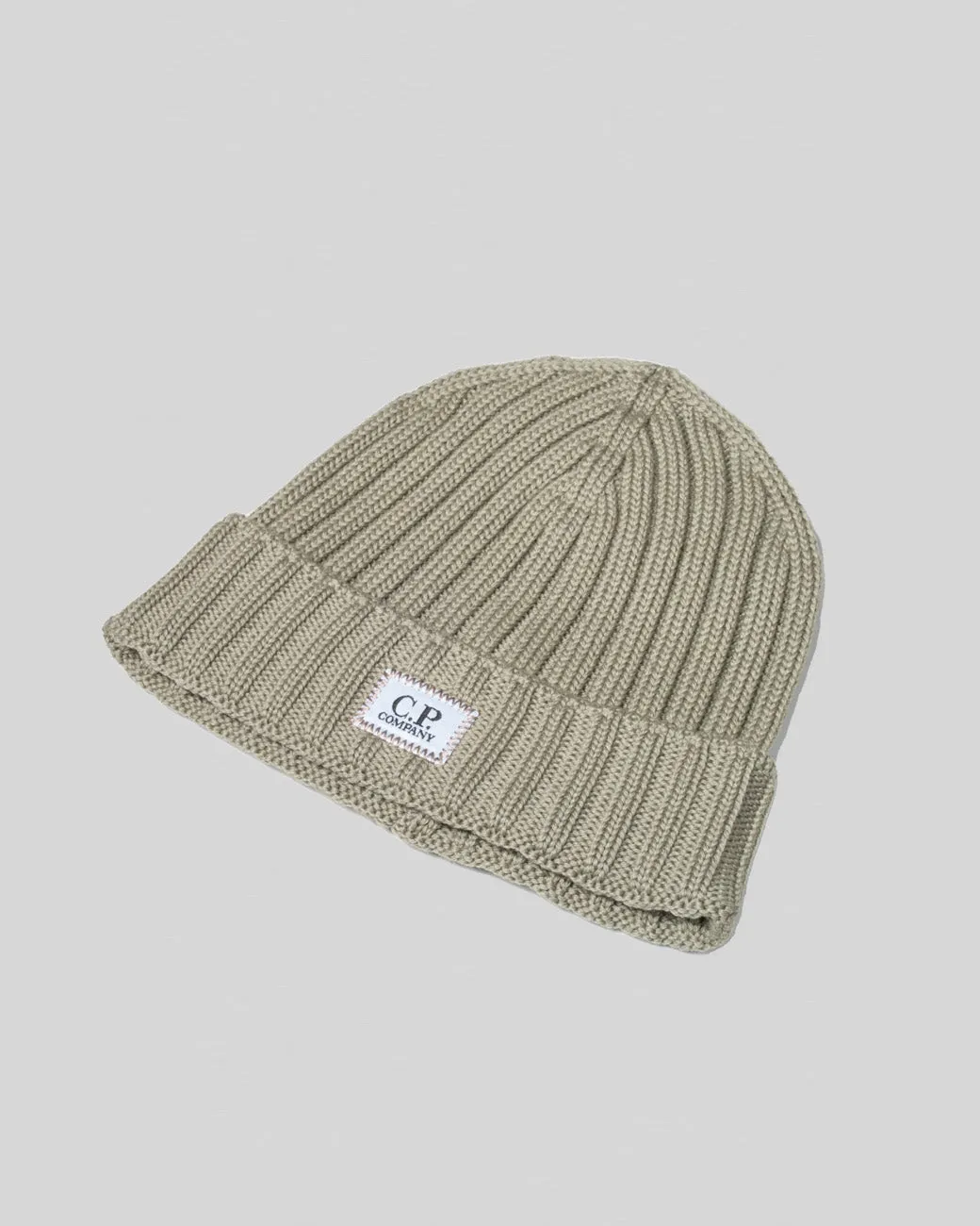 Extrafine Merino Wool Logo Beanie Silver Sage