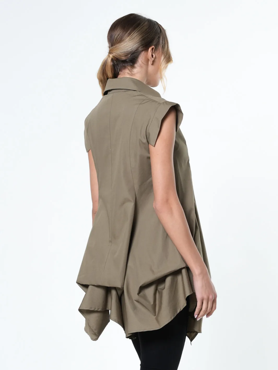 Extravagant Draped Tunic Shirt In Khaki