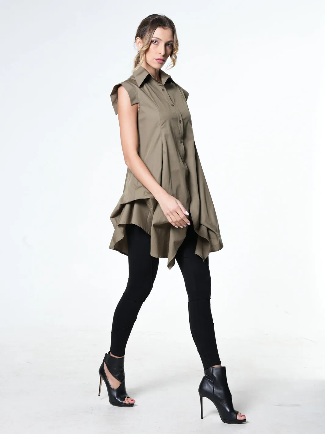 Extravagant Draped Tunic Shirt In Khaki