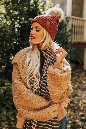 Fall Hike Faux Fur Pom Beanie in Rust