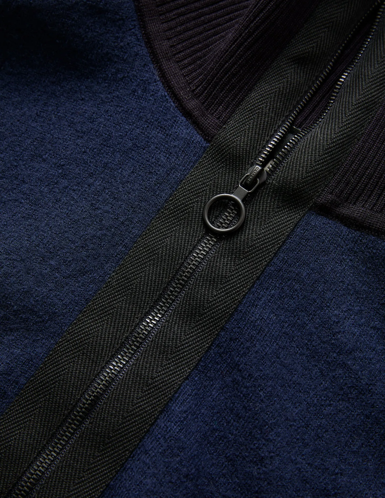 Felted Panel Fold Collar Merino Sweater Navy