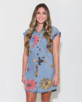 Floral Printed Denim Mini Dress