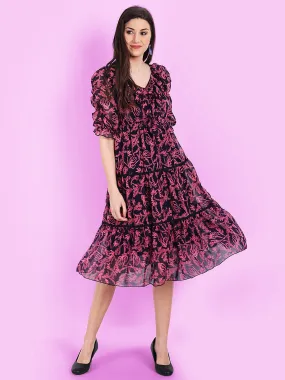 Floral Printed Georgette Fit & Flare Midi Dress