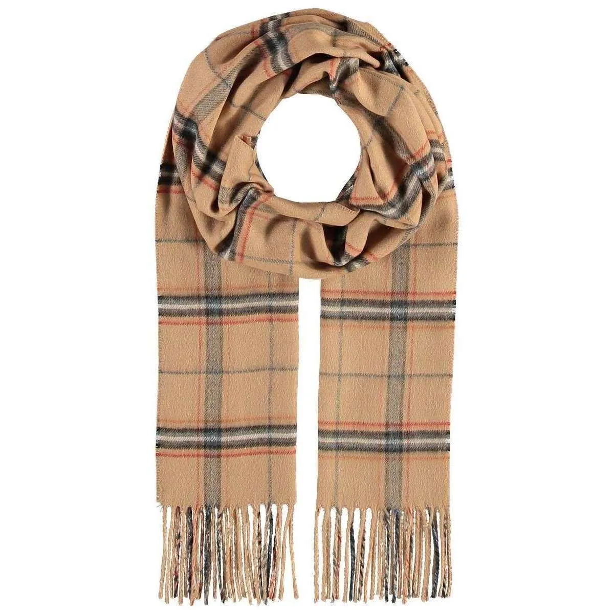 Fraas Wide Check Scarf - Camel Beige