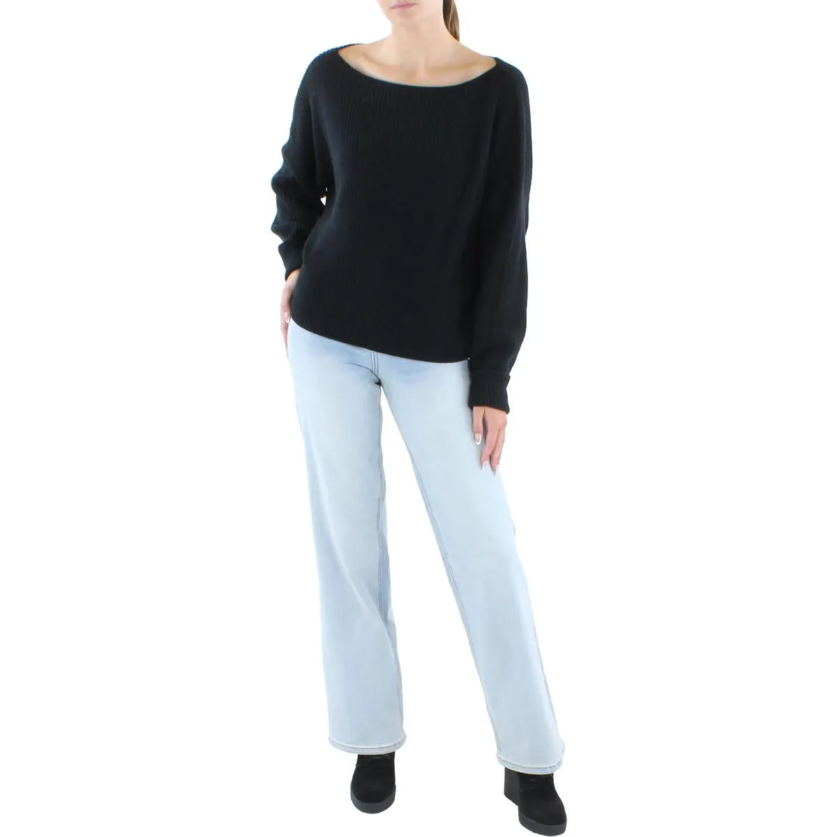 French Connection Womens Cotton Ribbed Crop Sweater