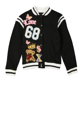 Girls 68 Chenille Graphic Patch Varsity Jacket