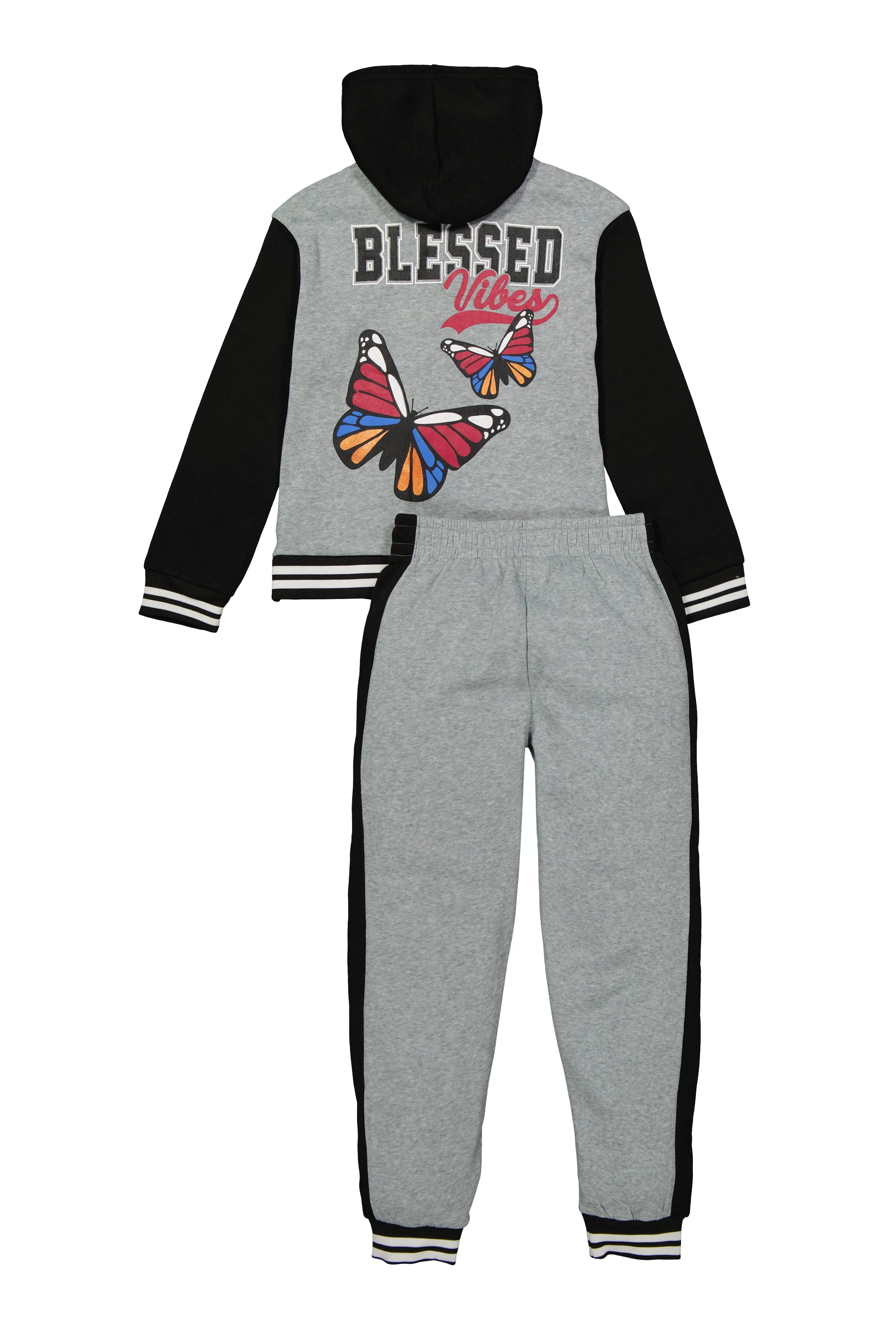 Girls Blessed Butterfly Hooded Varsity Jacket and Joggers