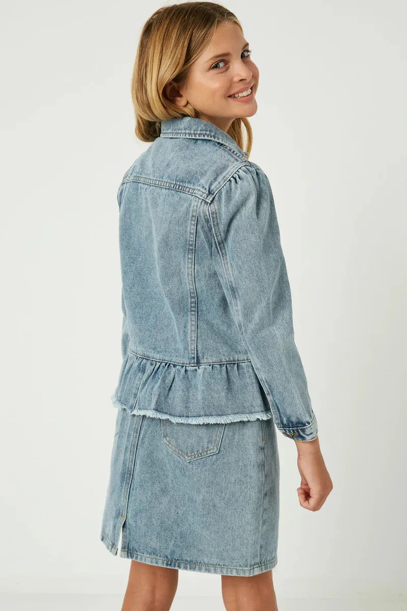 Girls Peplum Ruffle Denim Jacket