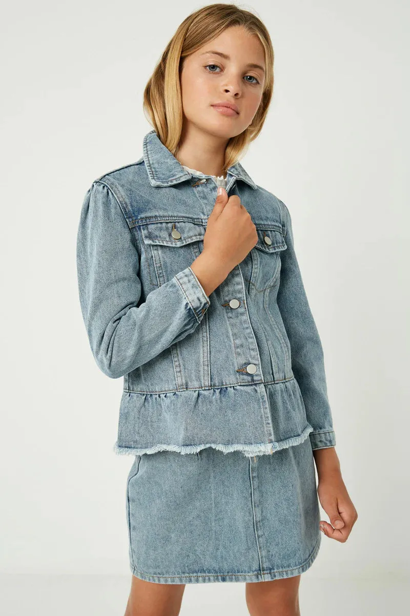 Girls Peplum Ruffle Denim Jacket