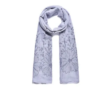 Grey Embroidered Scarf 180cm