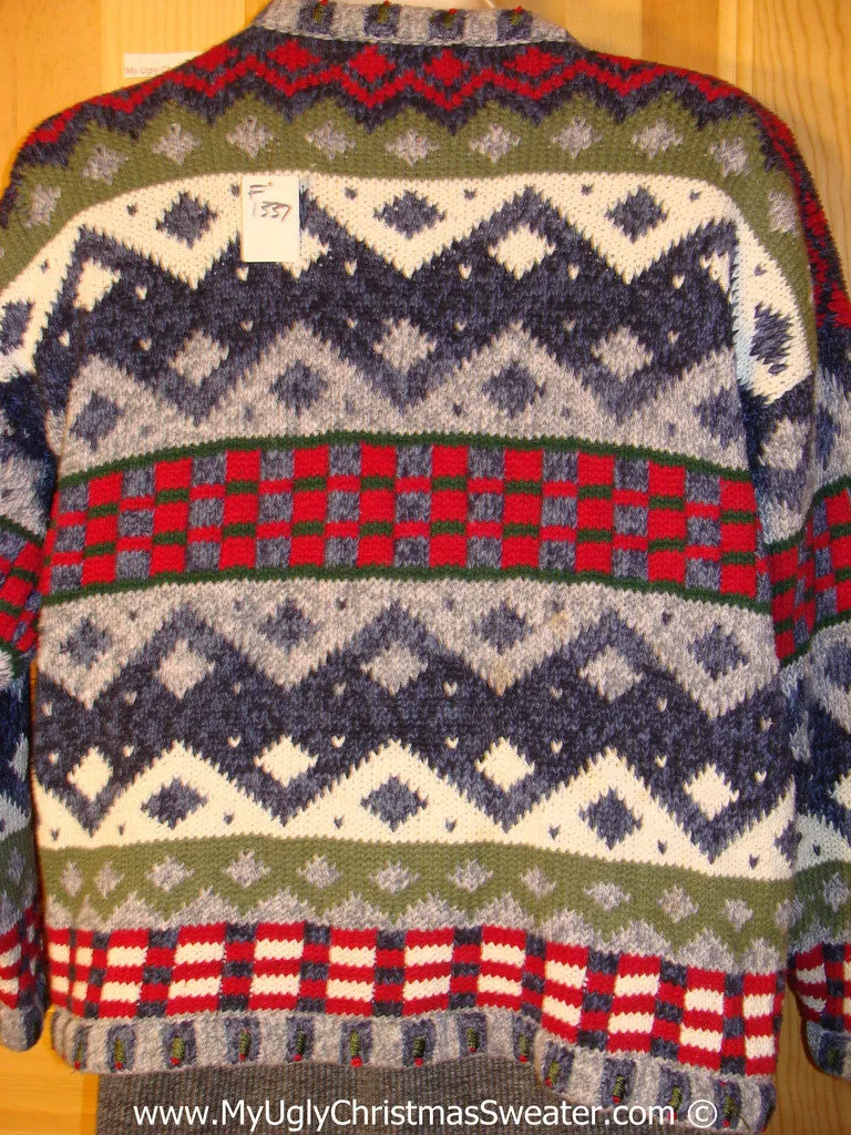 Horrific 80s Tacky Christmas Sweater with Busy Patchwork Designs (f1337)