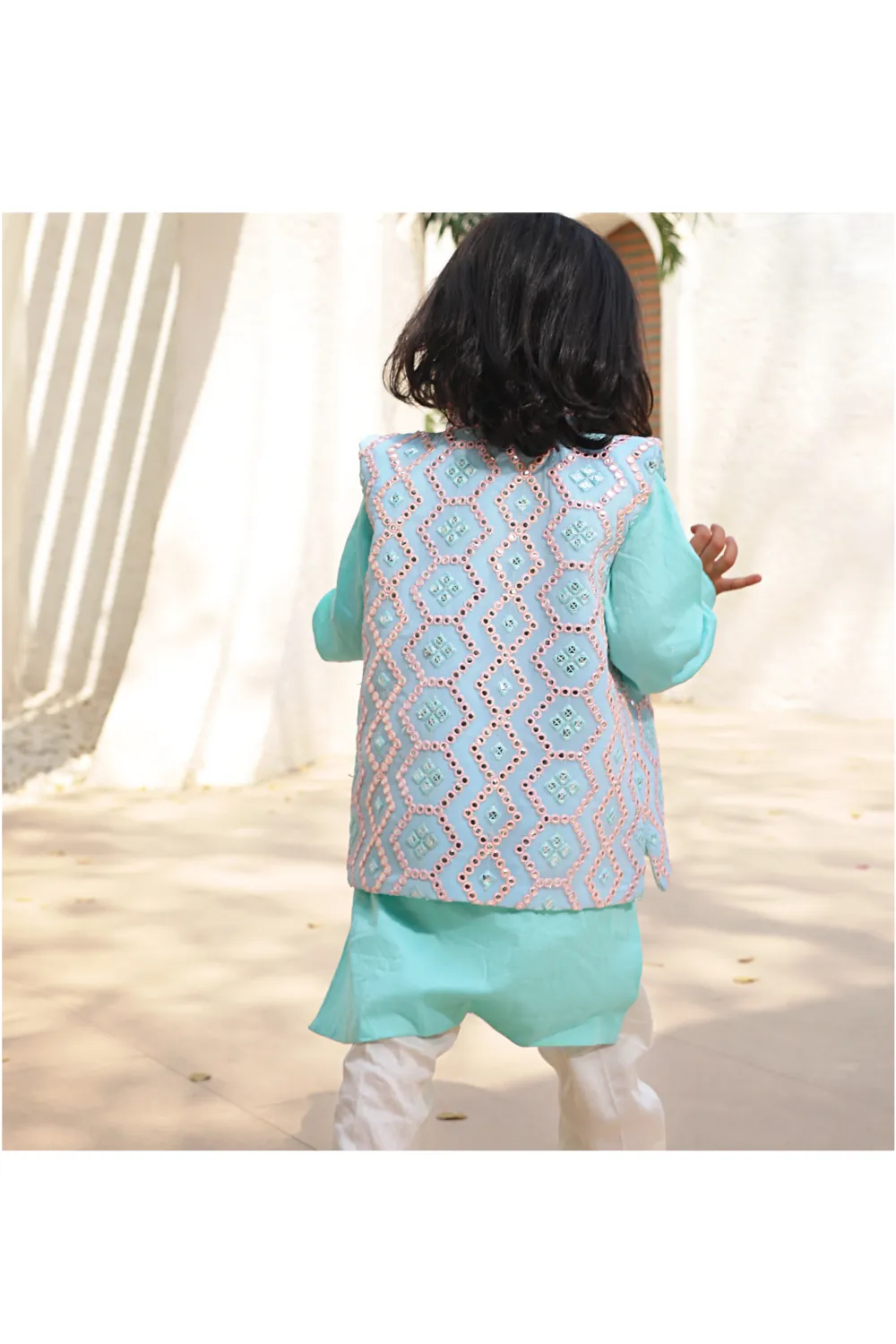 Ice Blue Embroidered Kurta Pant with jacket set