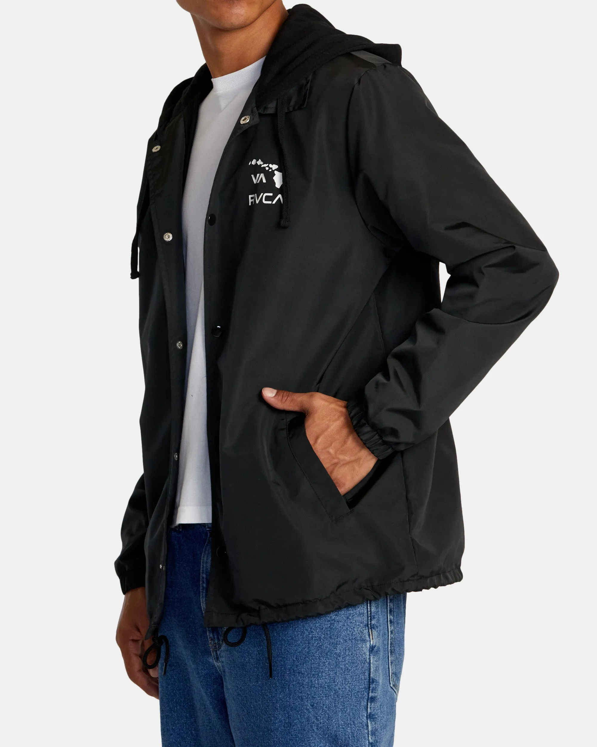 Island Hex Hooded Coaches Jacket - Black