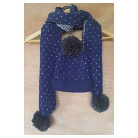 Kids Polka Dot Scarf & Beanie – Navy/Grey