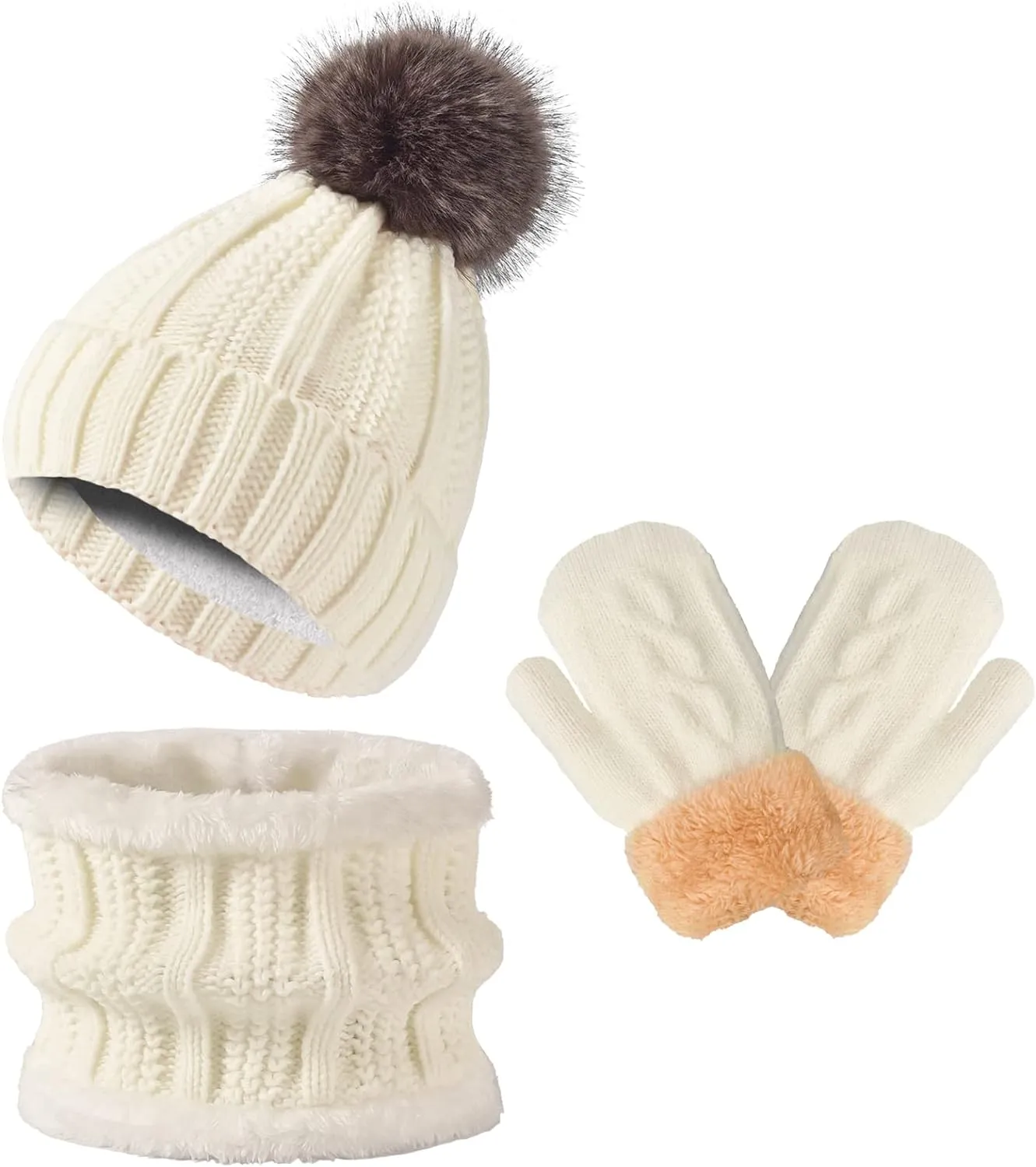 Kids Winter Beanie Hat Gloves Scarf Set, Girls Boys