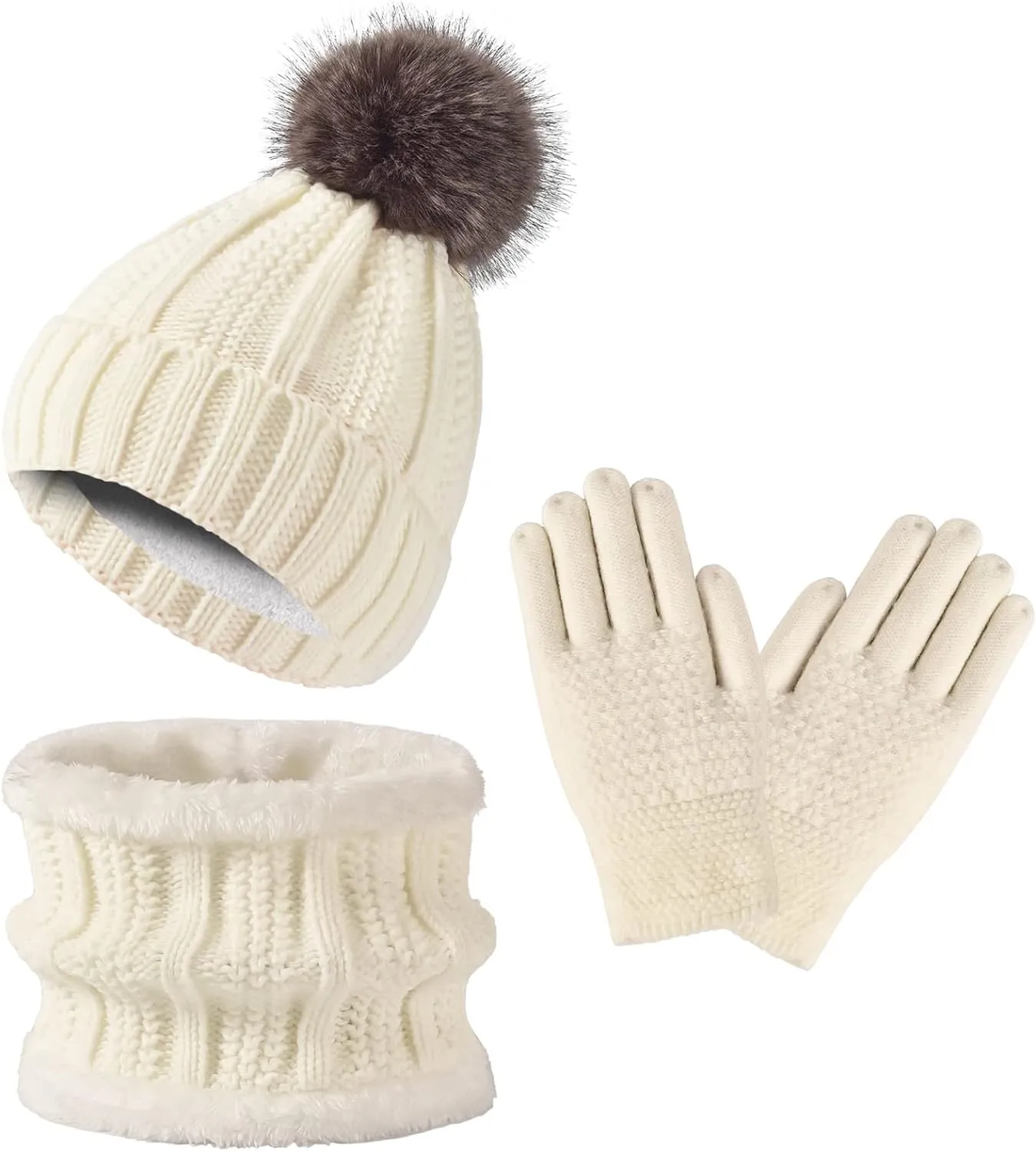 Kids Winter Beanie Hat Gloves Scarf Set, Girls Boys