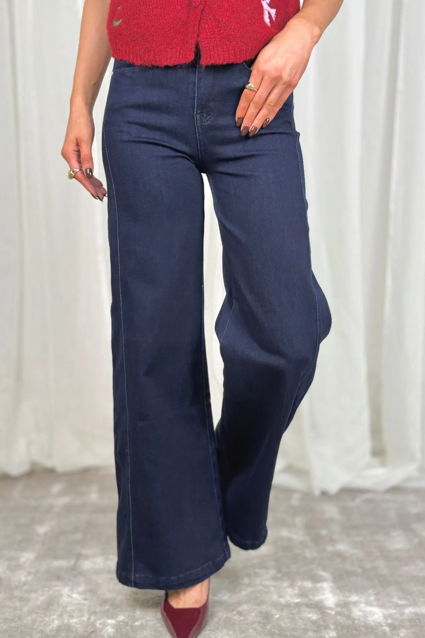 Kitty Palazzo Fit Jeans In Dark Wash