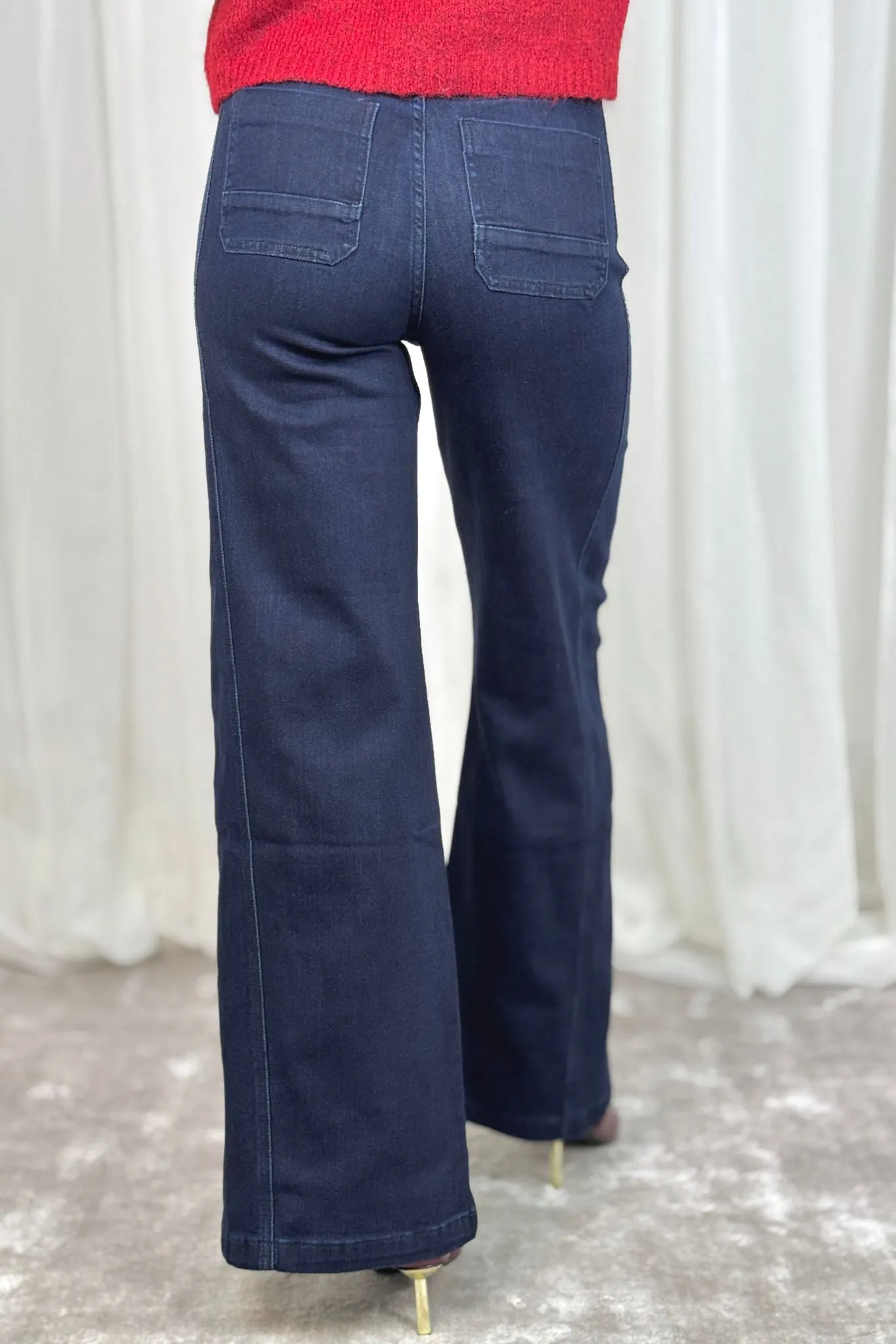 Kitty Palazzo Fit Jeans In Dark Wash