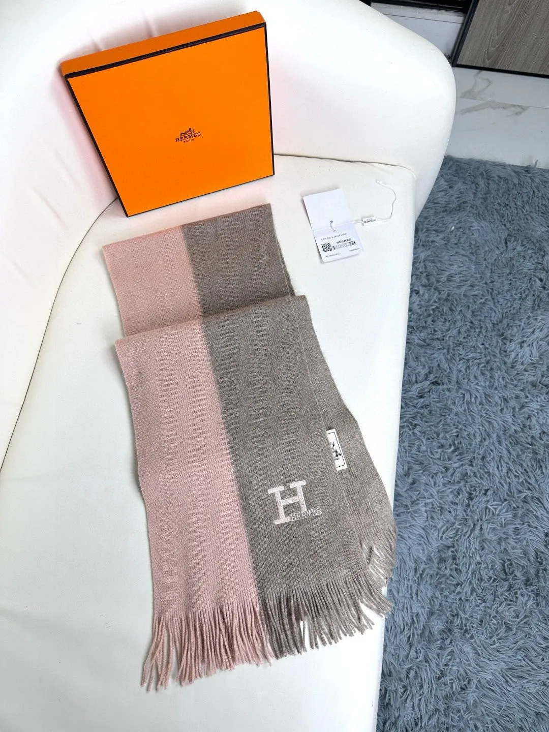 KNIT SCARF 180 IN LIGHT PINK MIX GREY CASHMERE