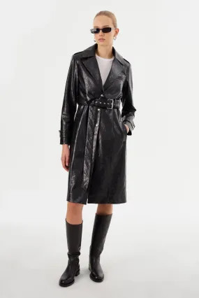 Larmarque Katija Faux Leather Trench Jacket in Black