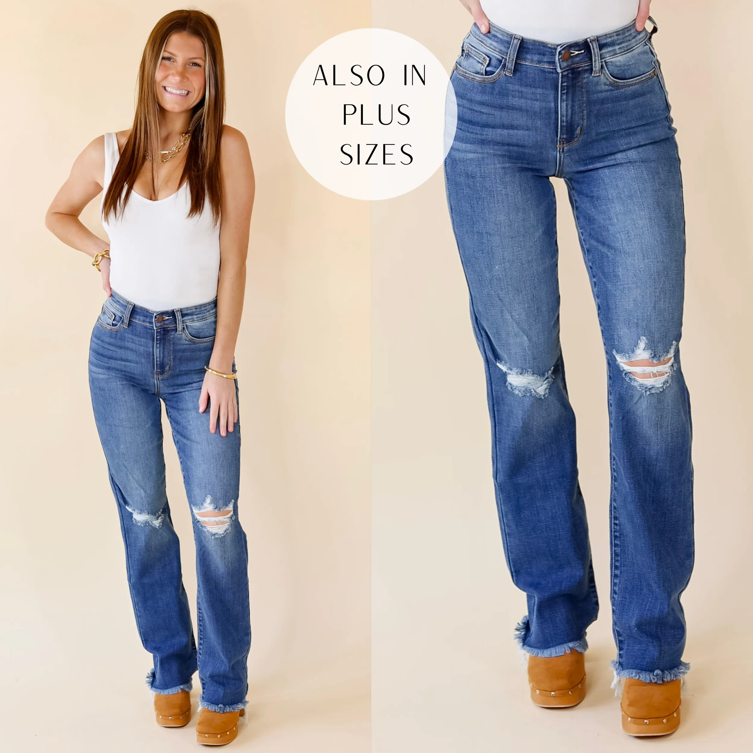 Last Chance Size 0, 1, 3, 15, & 14W-24W | Judy Blue | After Party Hours Destroy Knee Bootcut Jeans in Medium Wash