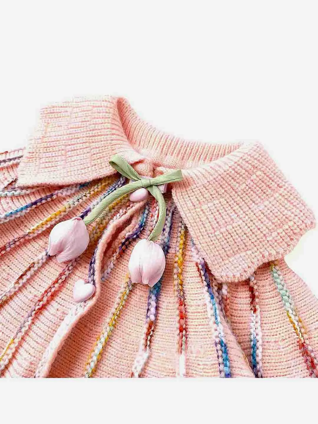 Little Surprise Box Oversized Peach Tulips Knitted Warmer Sweater with matching Hairclip