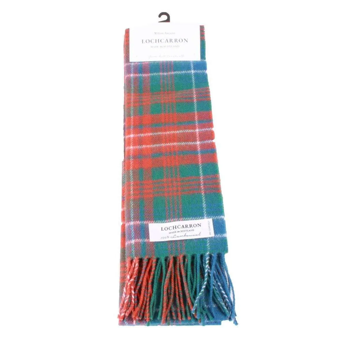 Locharron of Scotland Bowhill Wilson Ancient Lambswool Tartan Scarf - Green/Orange