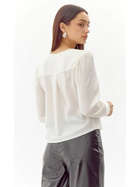 Lourdes Wrap Front Cuffed Blouse