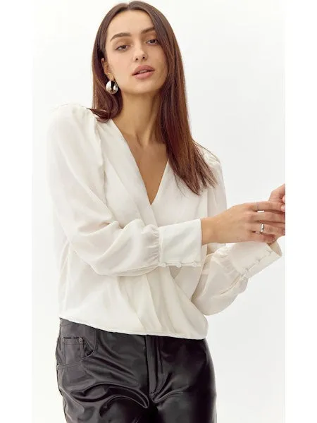 Lourdes Wrap Front Cuffed Blouse