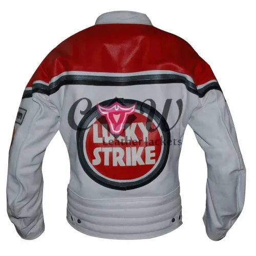 Lucky Strike Red and White Replica Leather Jacket