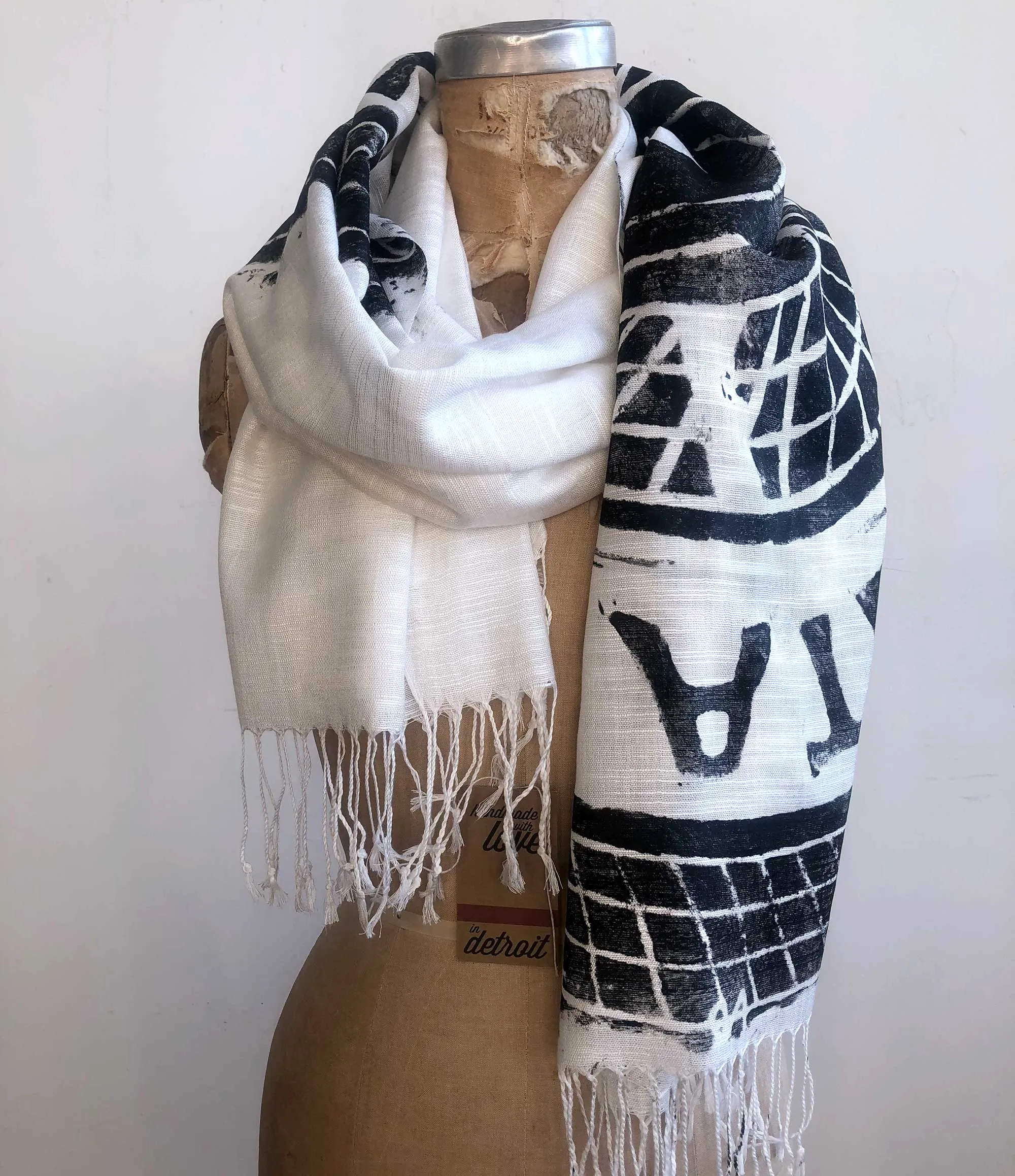 Manhole Cover Print Scarf, Detroit Tire bamboo pashmina