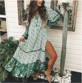 Maxi Boho Floral Oregano  Dress, Bohemian Summer Dress for Women