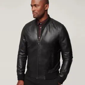 Men's Classic Black Lambskin Leather Bomber Jacket