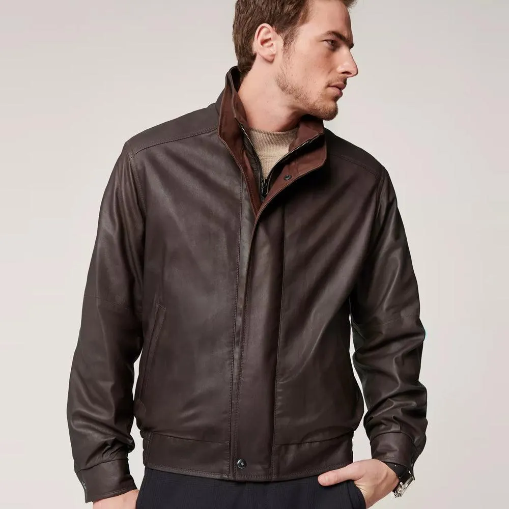 Men's Classic Brown Aviator Sheepskin Leather Bomber Jacket