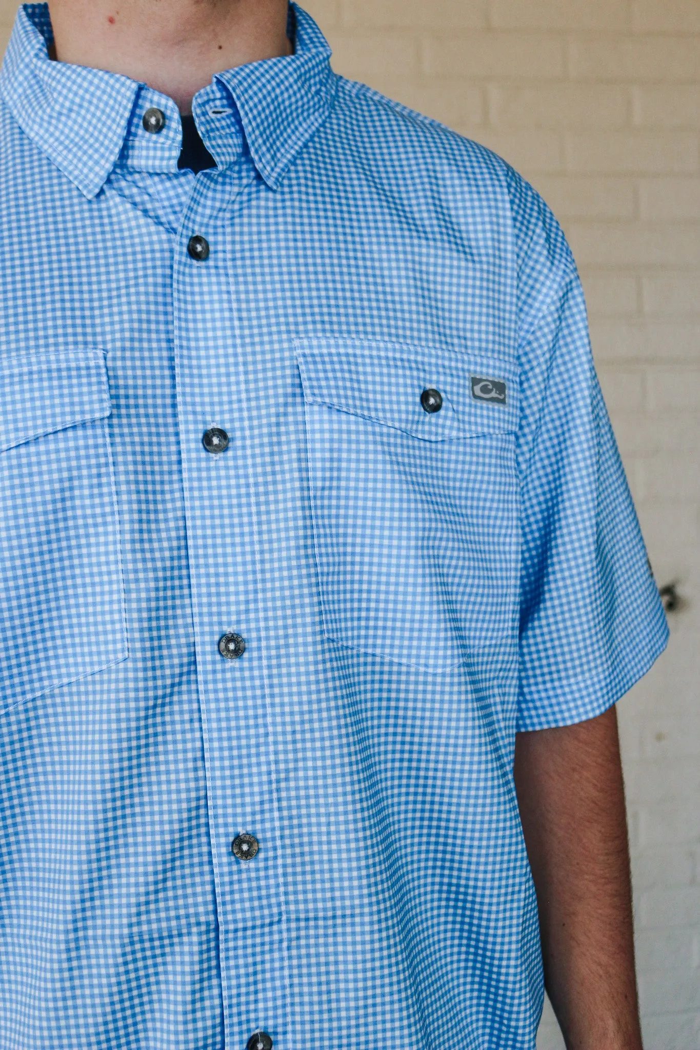 Men's Frat Gingham Check Shirt S/S- Marina Blue