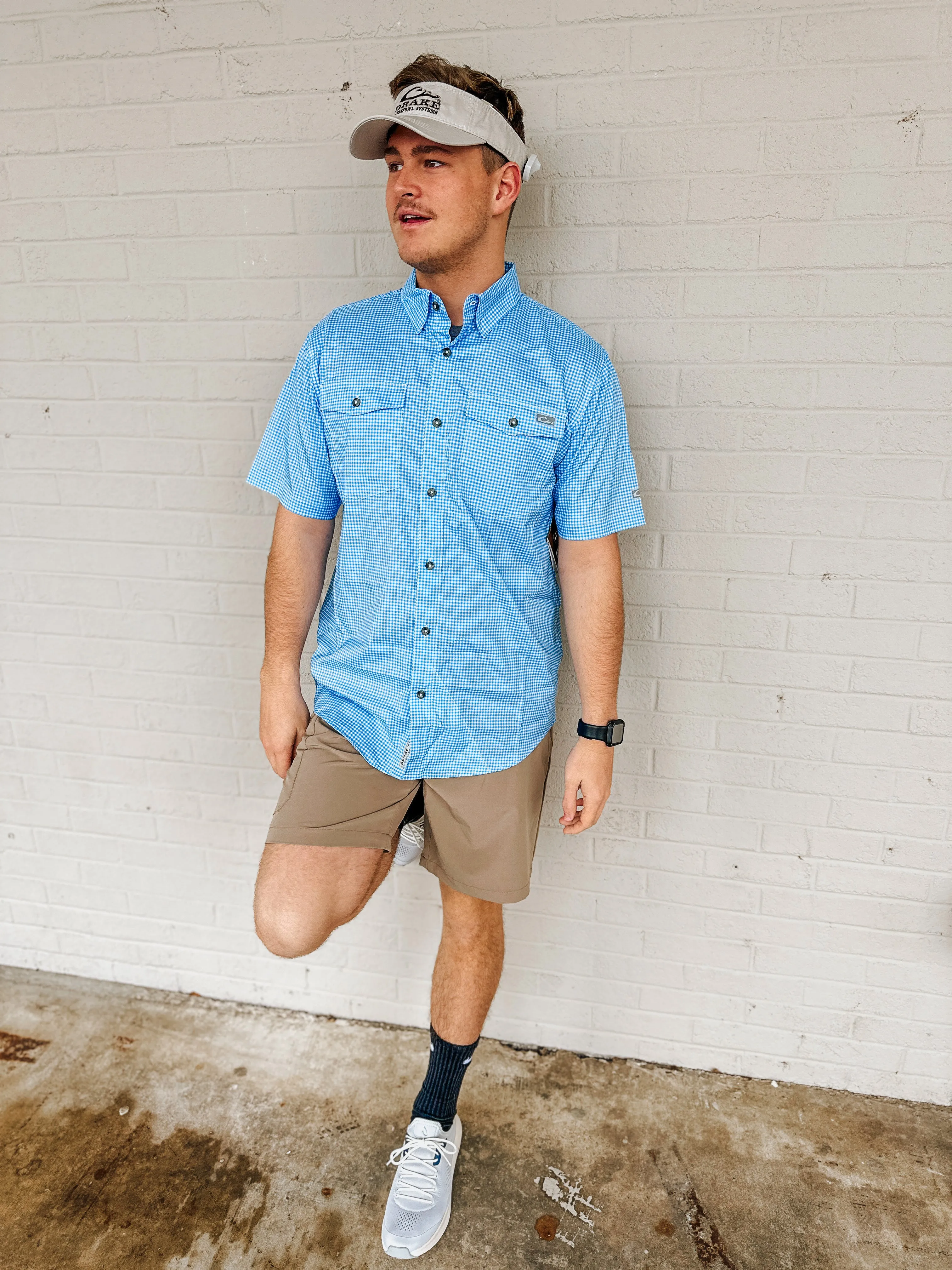 Men's Frat Gingham Check Shirt S/S- Marina Blue