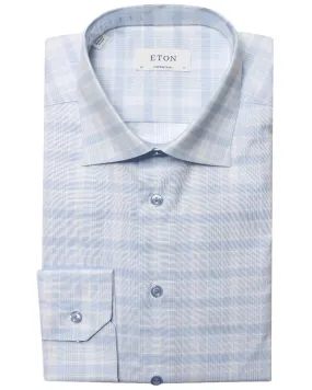 Mid Blue Tonal Plaid Cotton Dress Shirt