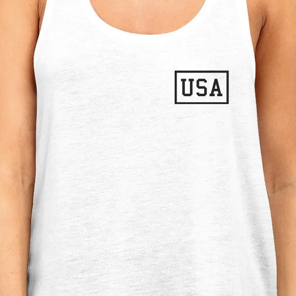 Mini USA Womens White Sleeveless Top 4th Of July Decorative Tanks