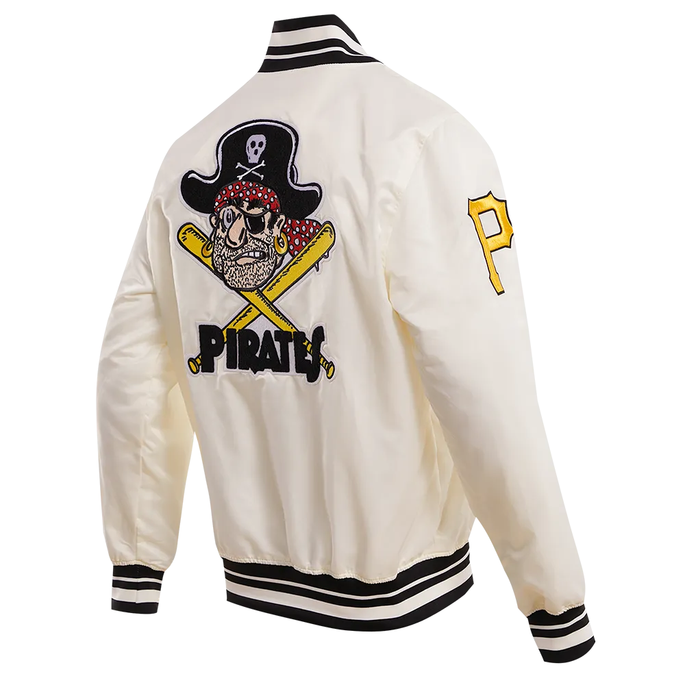 MLB PITTSBURGH PIRATES RETRO CLASSIC MEN'S RIB SATIN JACKET (EGGSHELL/ BLACK)