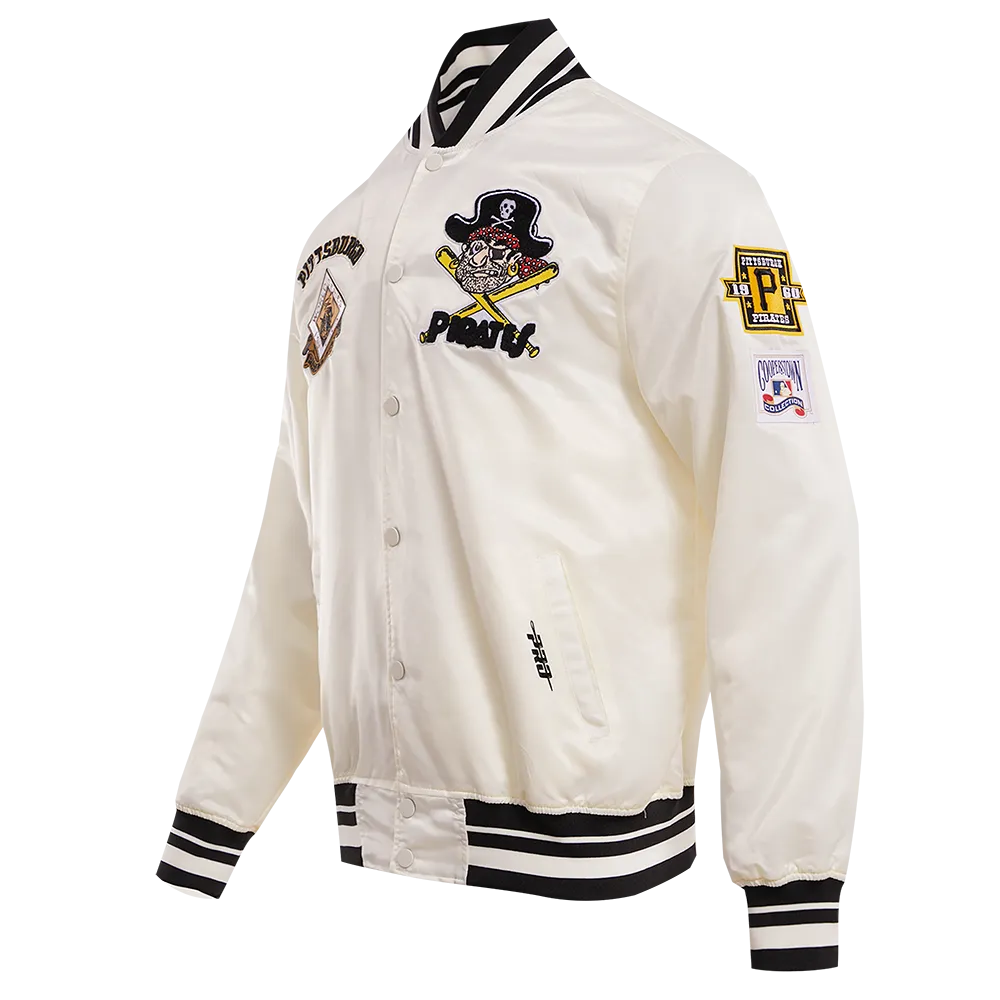 MLB PITTSBURGH PIRATES RETRO CLASSIC MEN'S RIB SATIN JACKET (EGGSHELL/ BLACK)