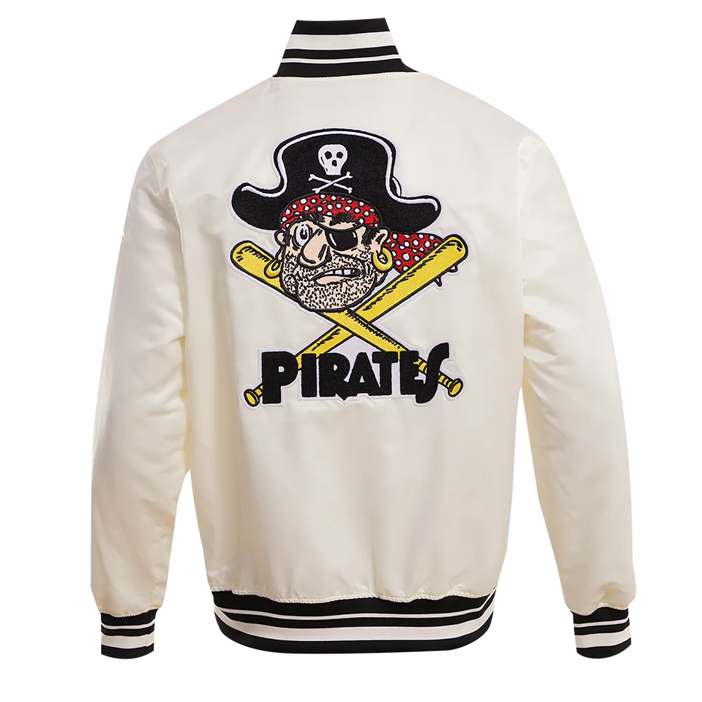 MLB PITTSBURGH PIRATES RETRO CLASSIC MEN'S RIB SATIN JACKET (EGGSHELL/ BLACK)