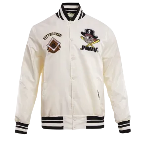 MLB PITTSBURGH PIRATES RETRO CLASSIC MEN'S RIB SATIN JACKET (EGGSHELL/ BLACK)