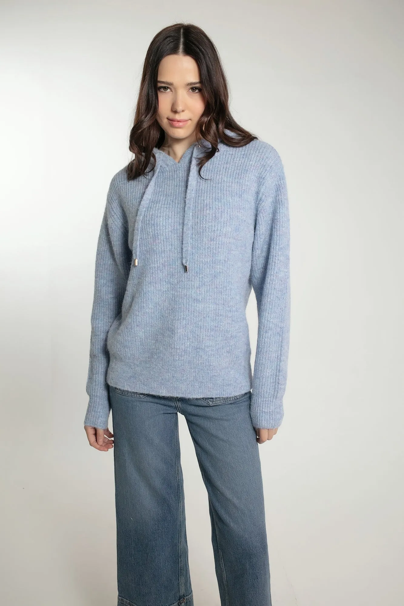 NORWOOD KNITTED HOODIE IN SKY BLUE