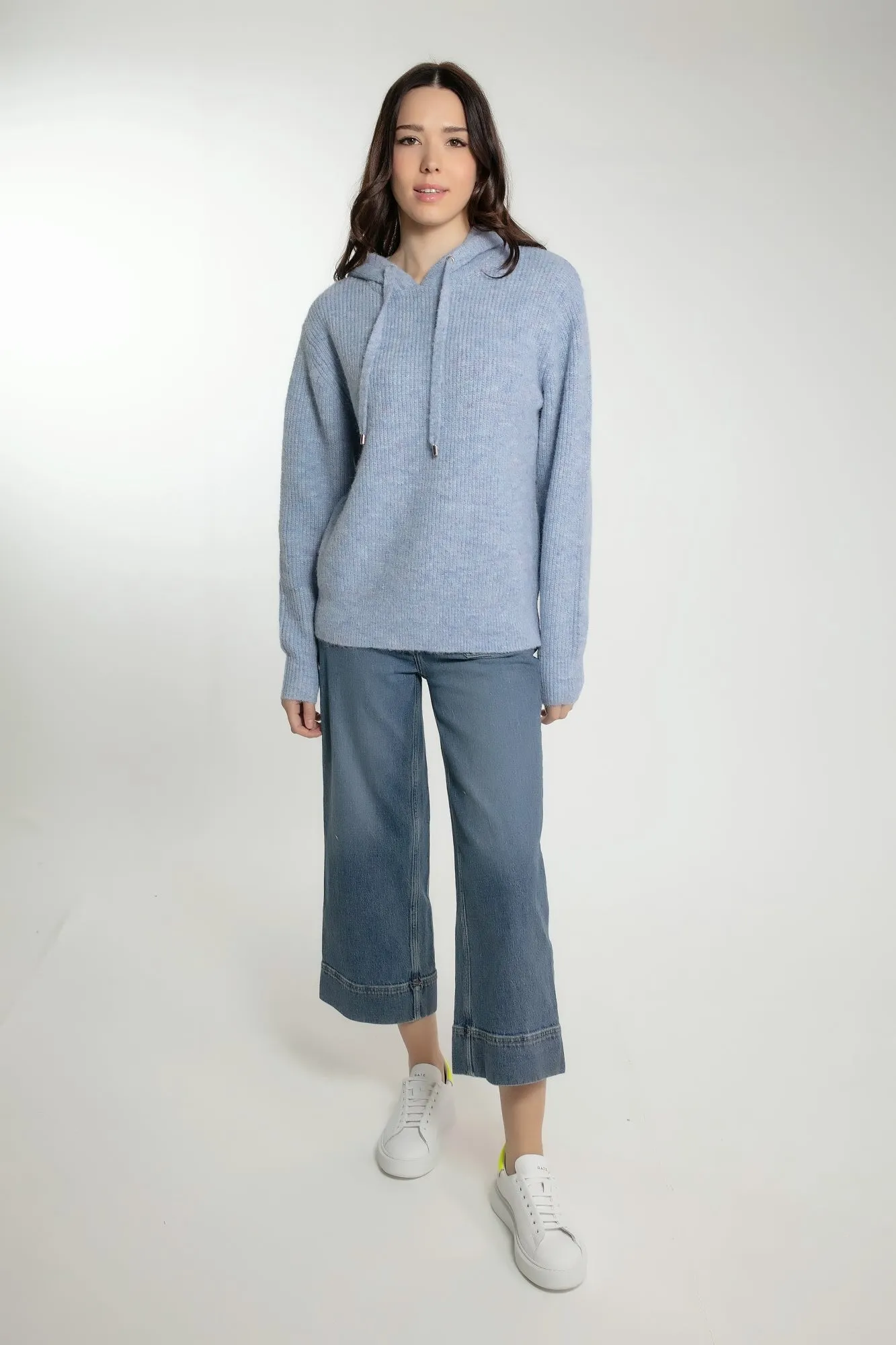 NORWOOD KNITTED HOODIE IN SKY BLUE