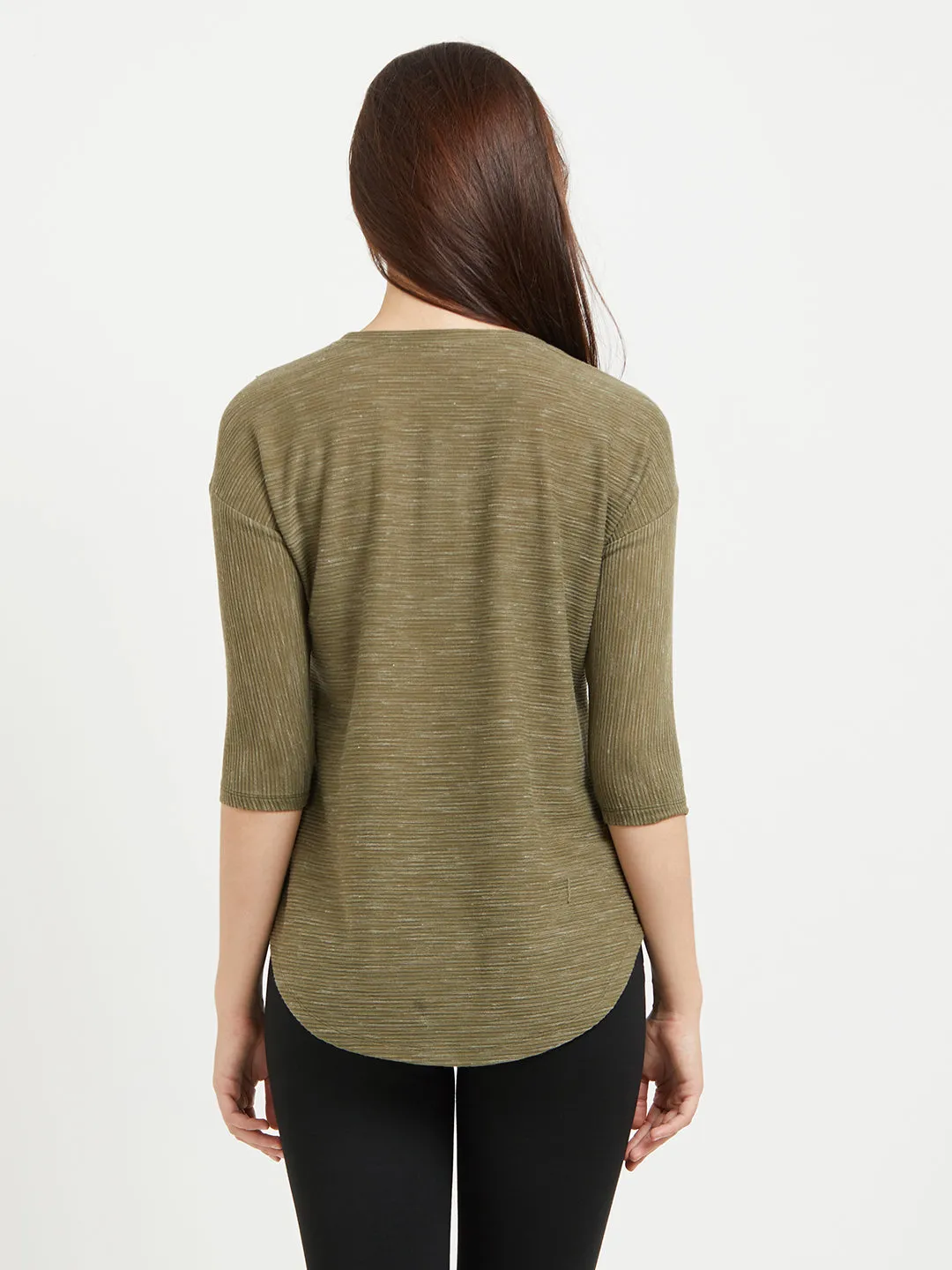 Olive Solid Top With Shoulder Detaling